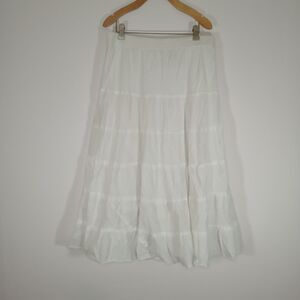 Studio West White Tiered Midi Skirt Boho Cottagecore Large
